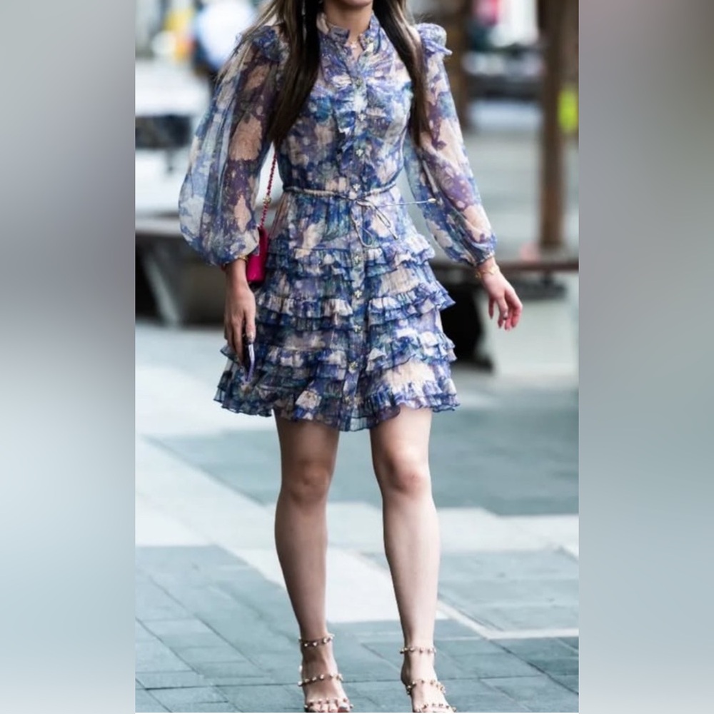 Zimmermann ruffle Floral mini dress- 0P